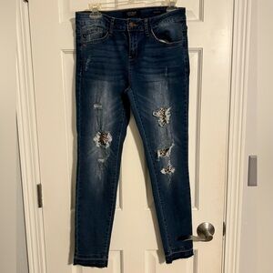 Judy Blue Distressed Skinny Jeans with Leopard Print Patches size 9/29